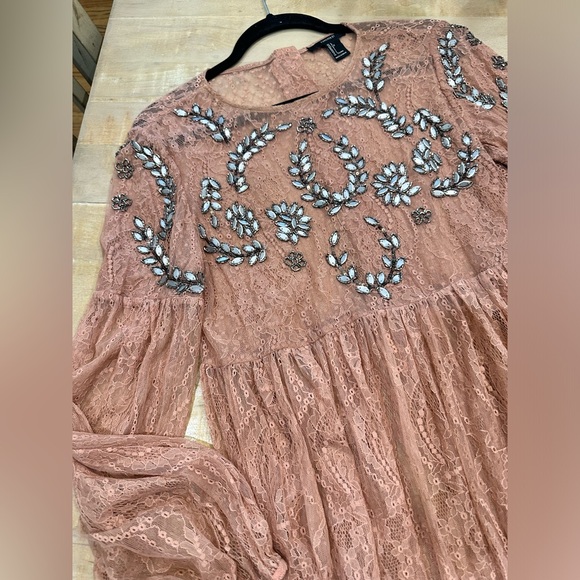 Forever 21 dainty lace long sleeve peplum embroidered sparkle beaded top blouse - Picture 13 of 15